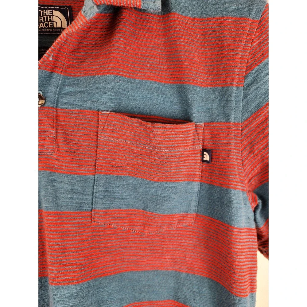 The North Face Mens Striped Polo Shirt Short Sleeve Blue Red Pocket Small